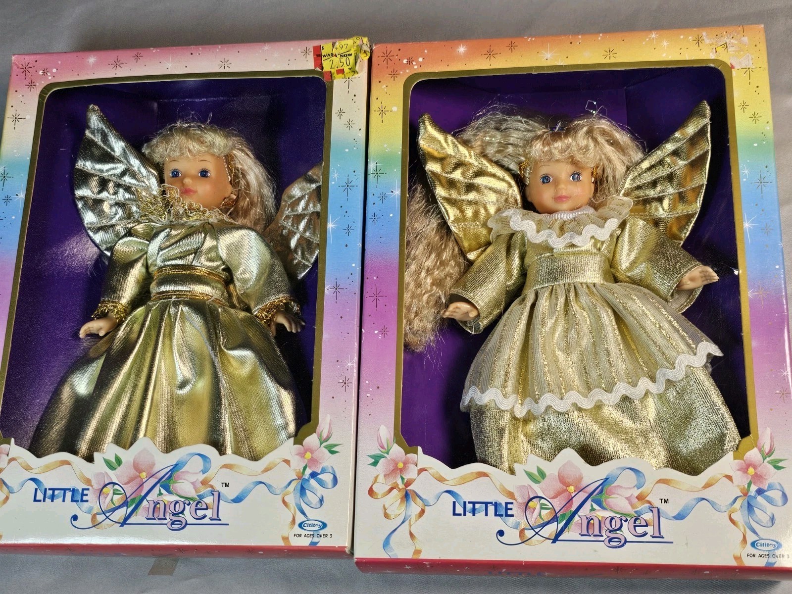 Set of two  vintage little angel CITITOY 1990 Gold Dress Wings NIB Christmas 