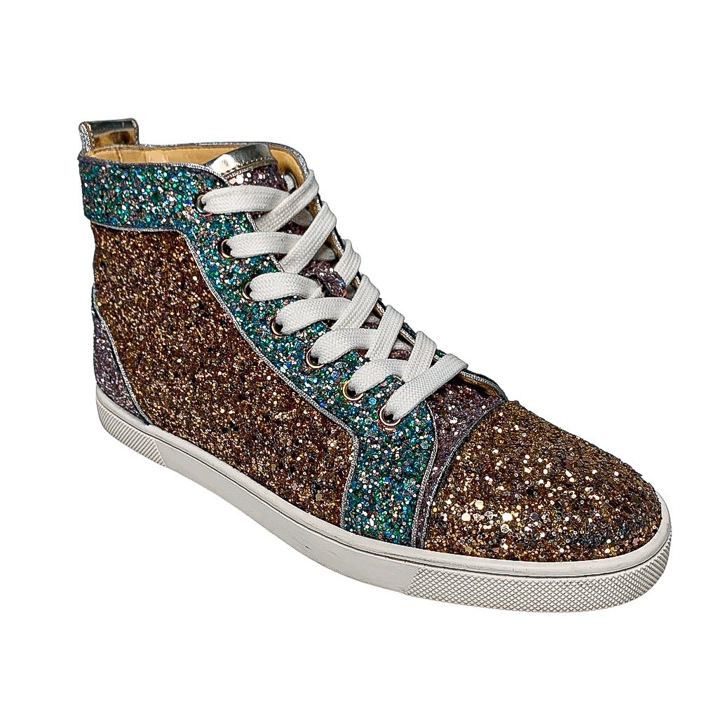Christian Louboutin Bip Bip Orlato Glitter EU 38 US 8 High Top Lace Up Sneakers