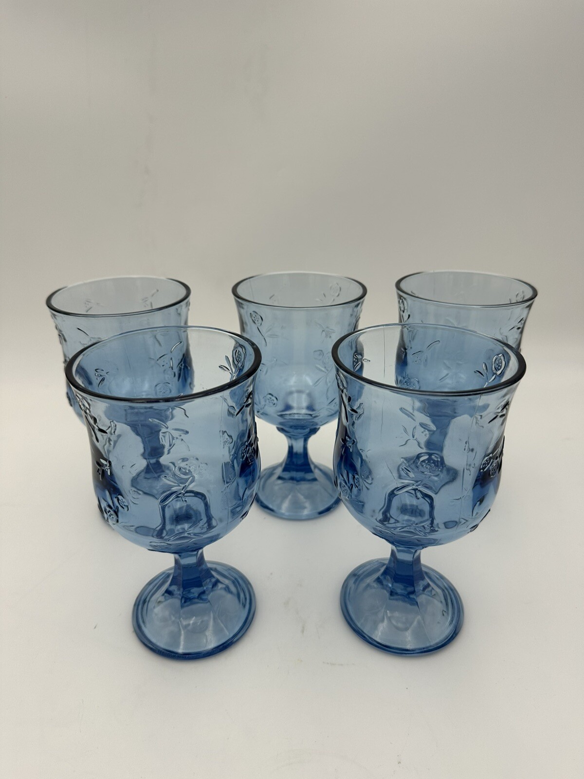 Set 5 Savannah Blue By Anchor Hocking 16 oz Iced Tea Or Water Goblets Excellent