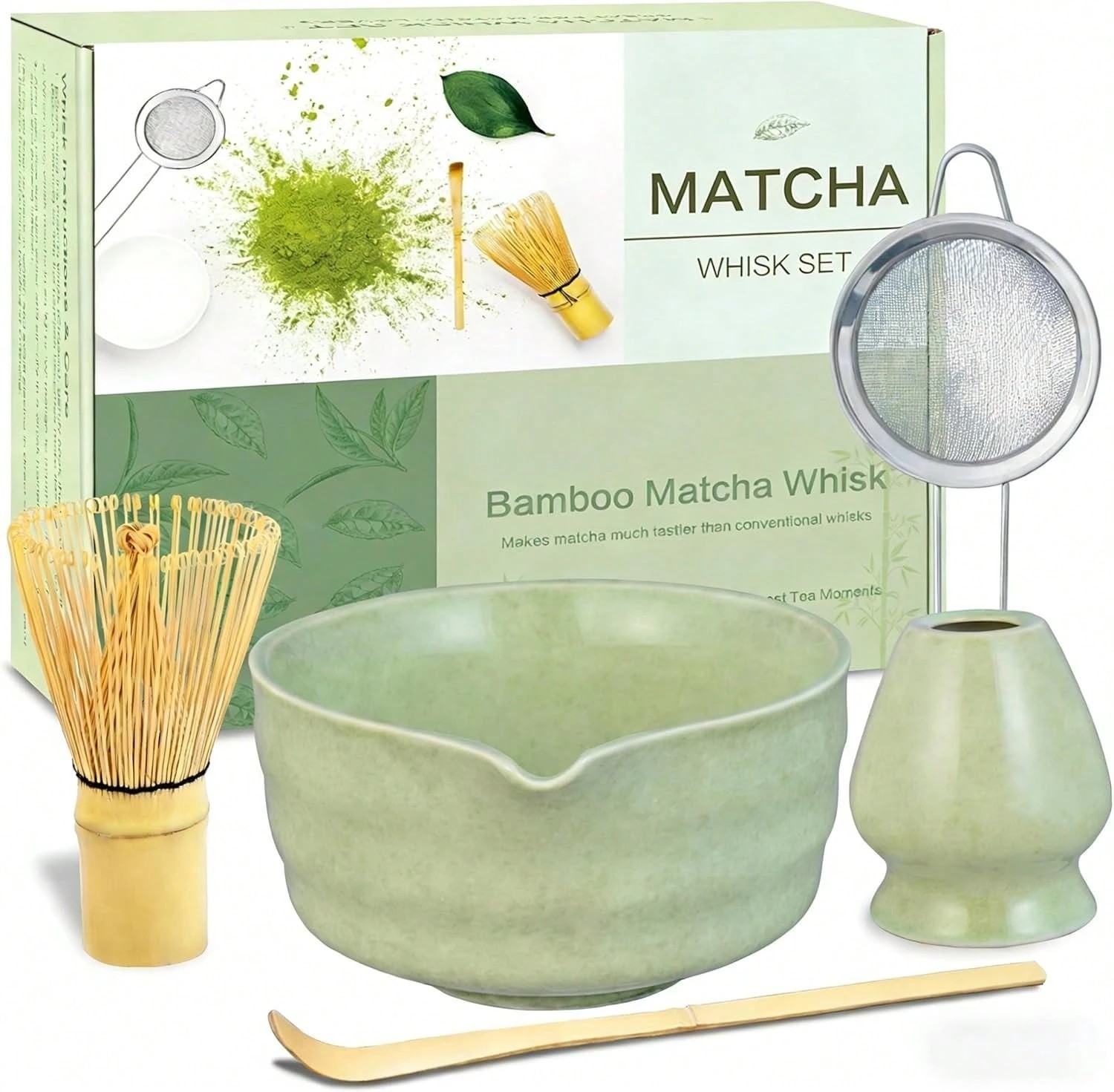 New Matcha Tea Set Ceramic Bowl Bamboo Whisk Kit Traditional Gift Tools