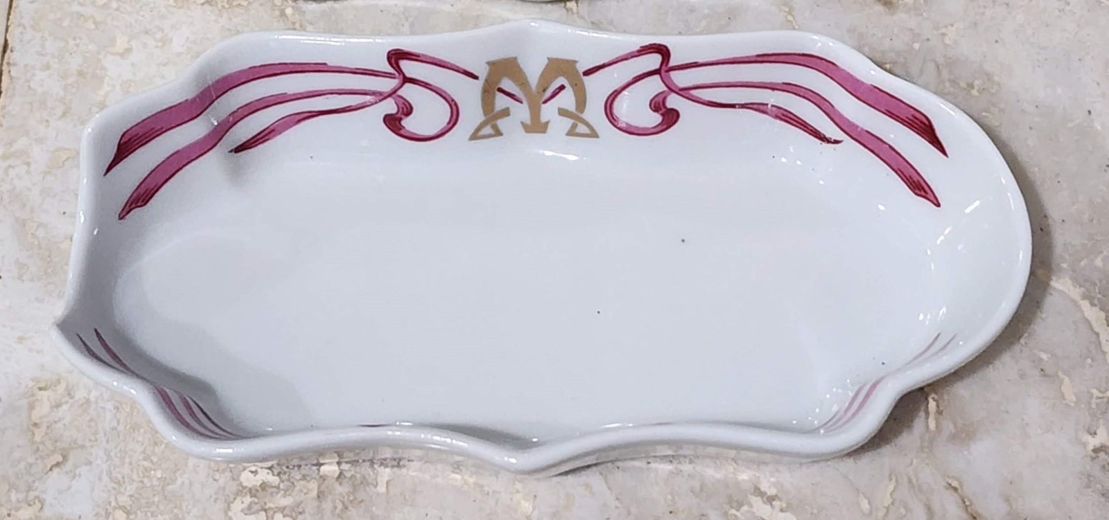 French Porcelain Catchall Tray Maxim\'s de Paris Art Nouveau Gold Rim Ring Dish