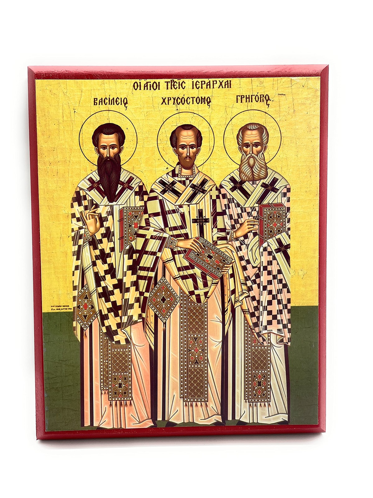 Wooden Greek Orthodox Icon Three Hierarchs St.John Chrysostom St.Gregory