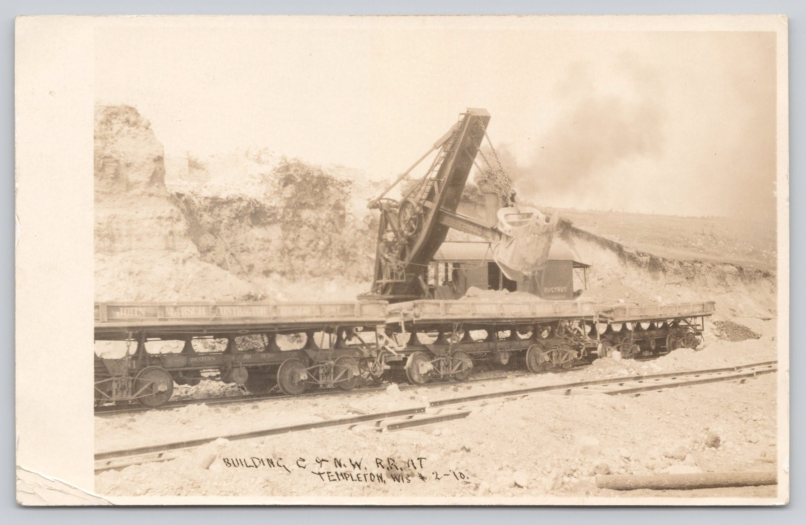Templeton Wis RPPC 1910 Bucyrus Steam Shovel C&NW Railroad Construction
