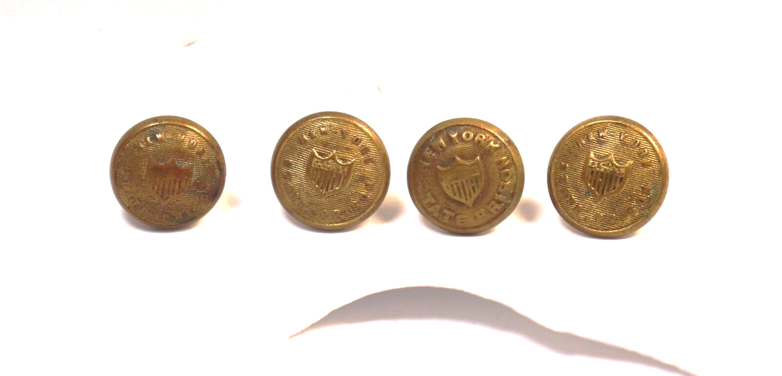 4 Antique Brass Shank Buttons New York State Prison 9/16\