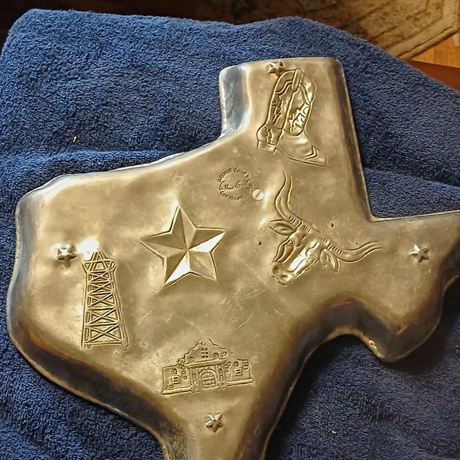 Arthur Court Texas-Shaped Metal Tray Platter, Embossed Longhorn Lone Star Alamo