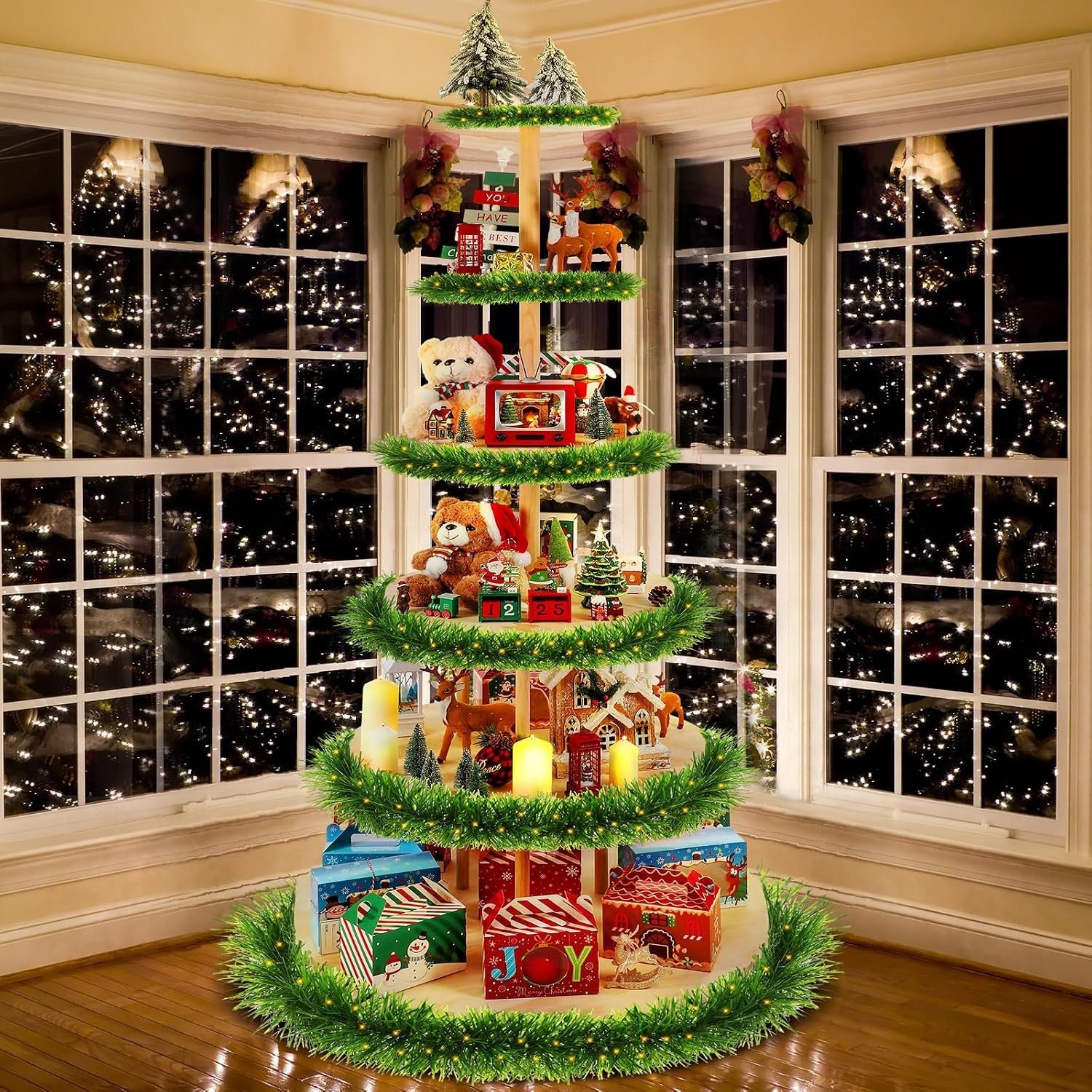 6 Tier 72 Inch Christmas Tree Village Stand Christmas Bookshelf Display Supply