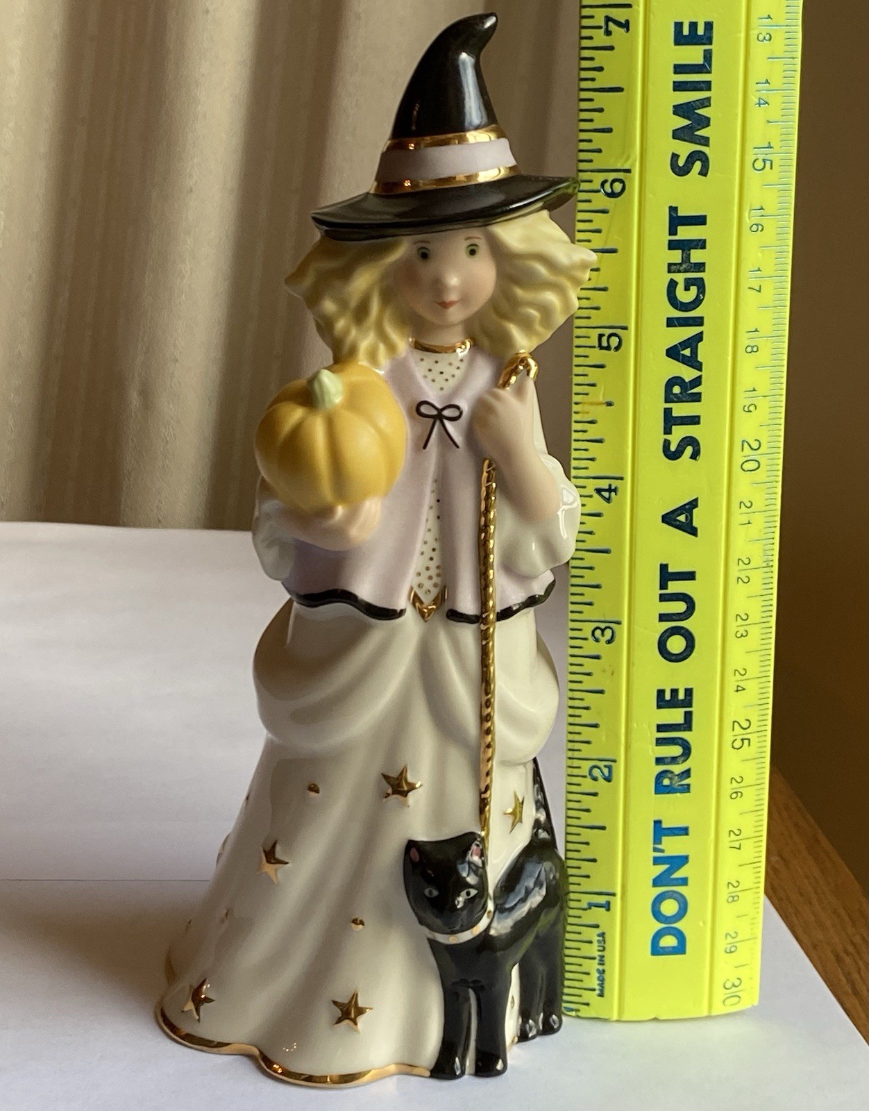 LENOX, Blonde Witch w/Black Cat & Pumpkin, Halloween