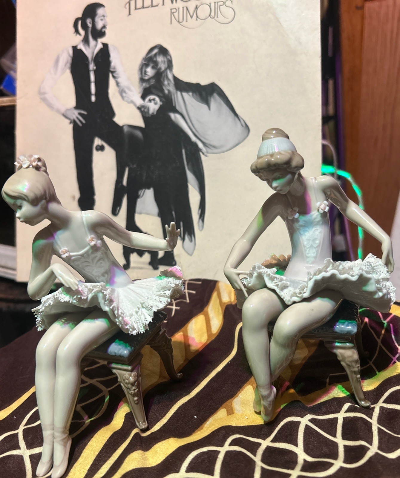 2 Lladro Porcelain Seated Ballerinas Lace Tutu Figurines, no box, see notes