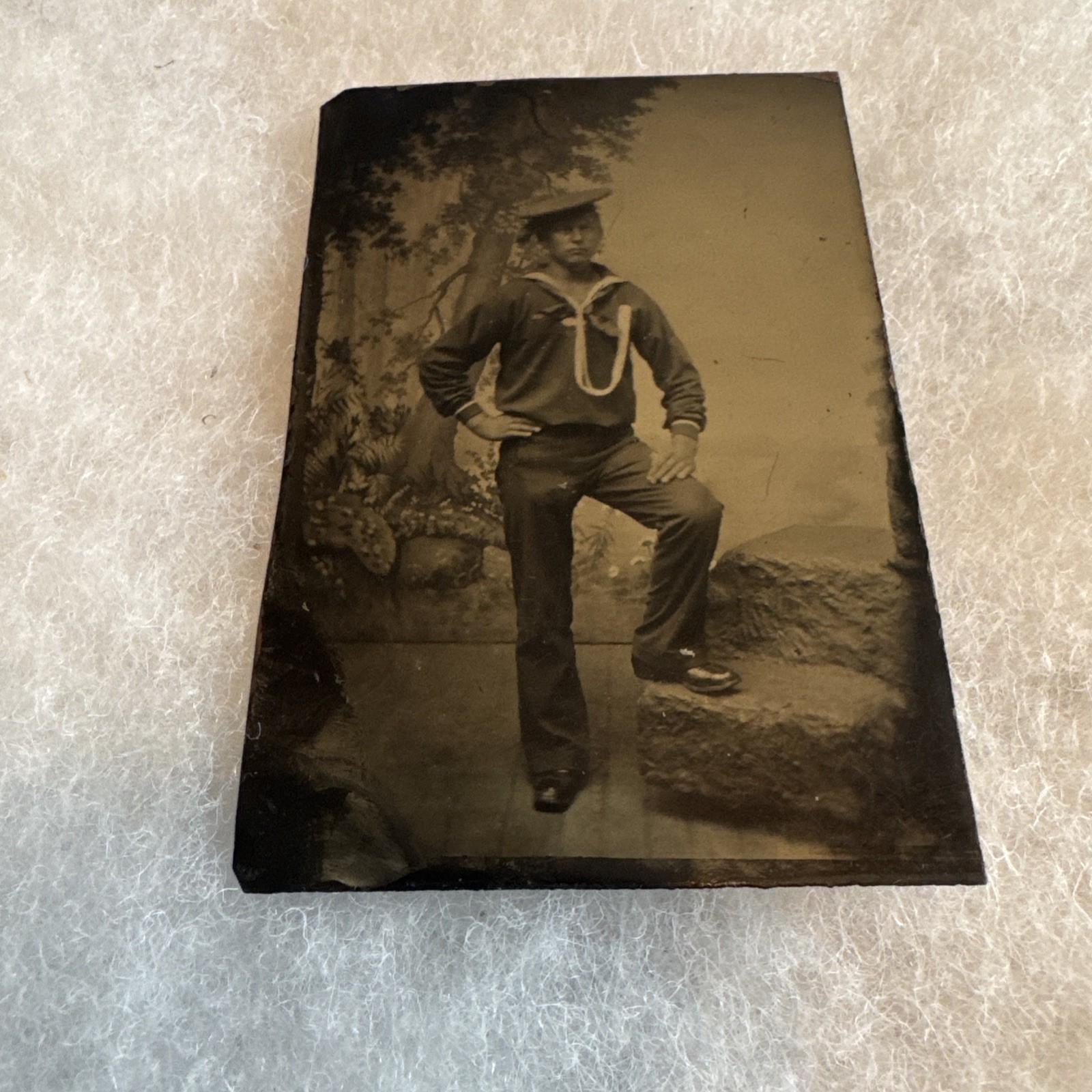 ORIGINAL 6th Plate Tintype Image US Navy Sailor In Uniform