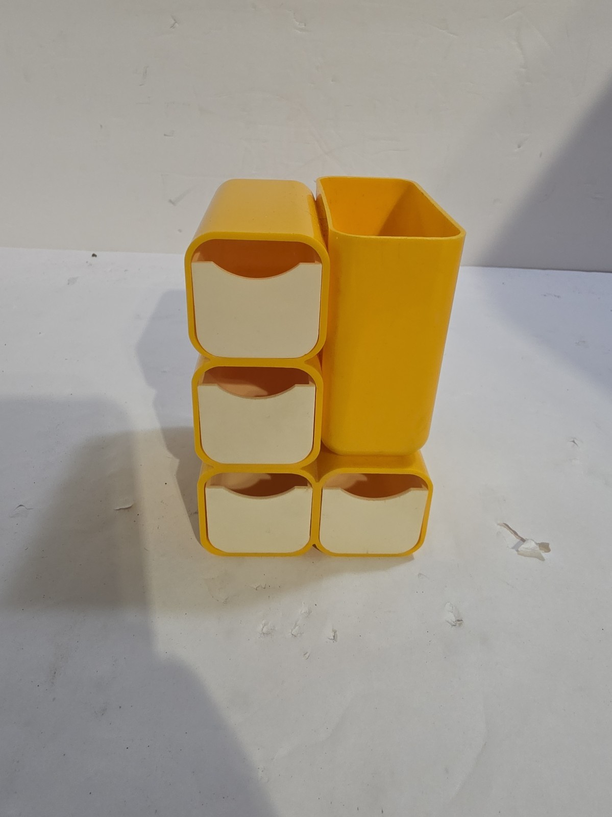 Vintage 1970s Mod Yellow Plastic Desk Organizer Storage Box MCM Style Retro