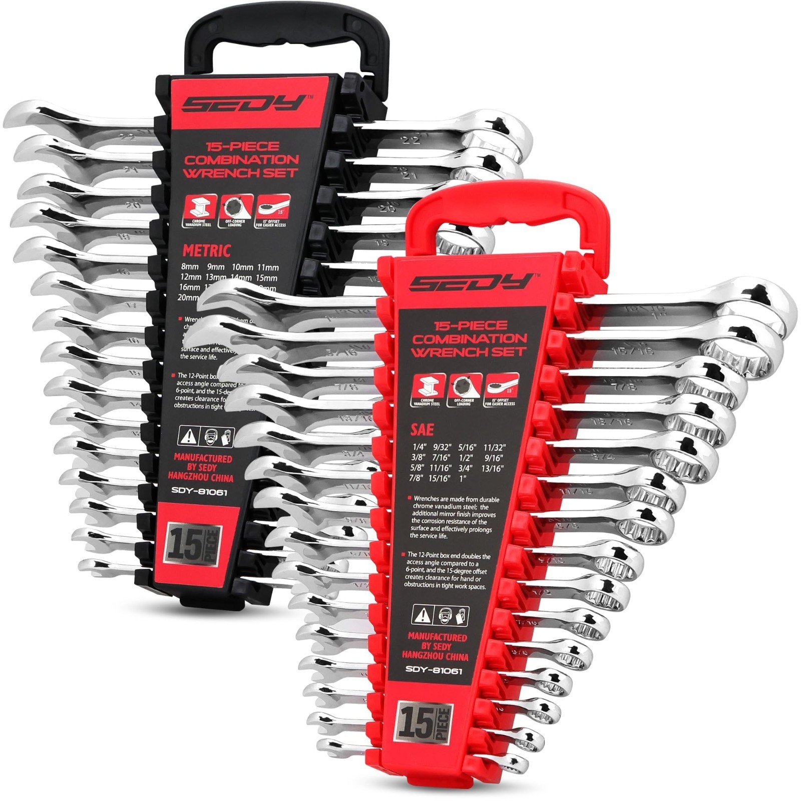 30-Piece Combination Wrench Set - Open End Wrench Set with Organizer Professiona