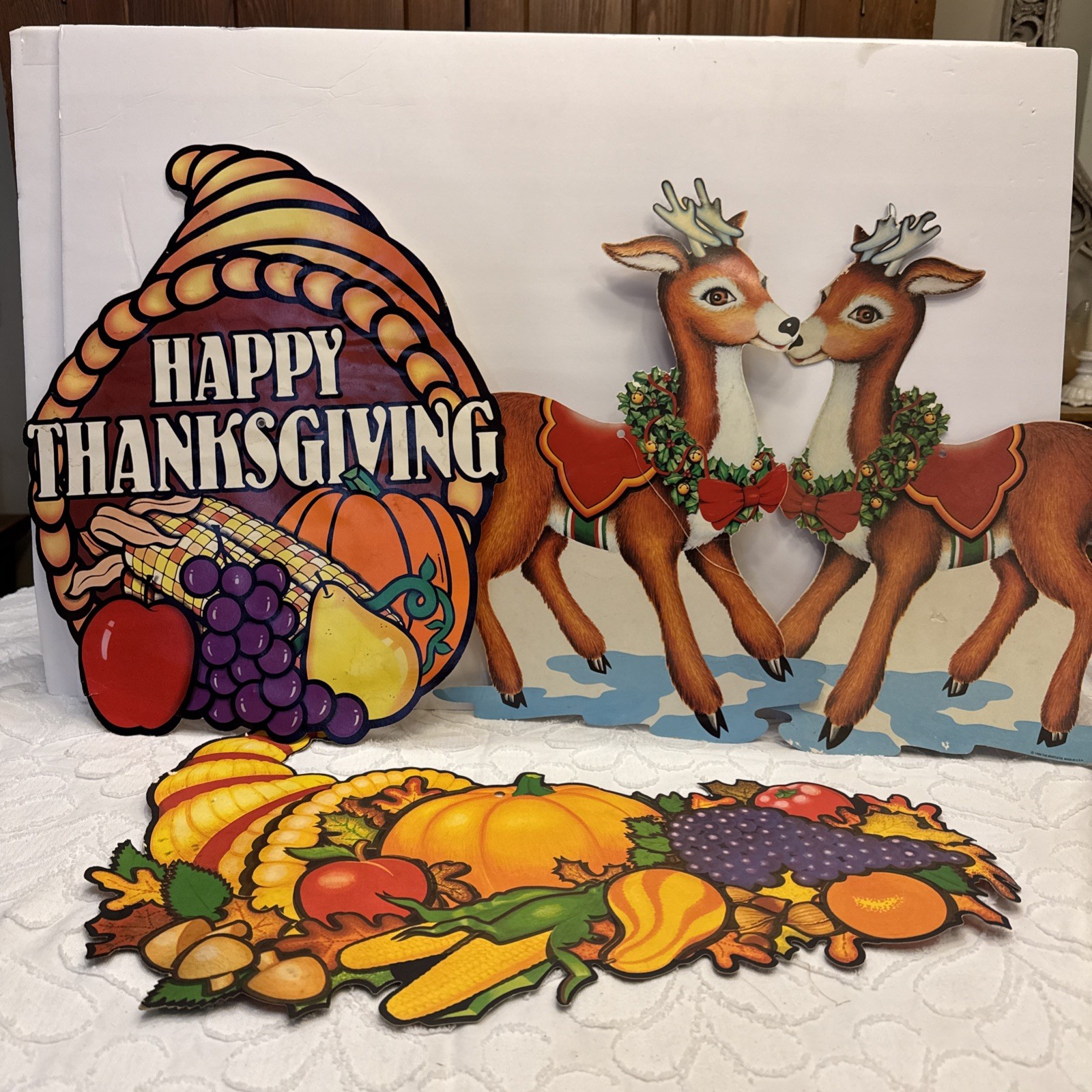 Vintage 4 Dieccut Cardboard Ephemera Reindeer Thanksgiving Vintage 4 Dieccut Cardboard Ephemera Reindeer Thanksgiving