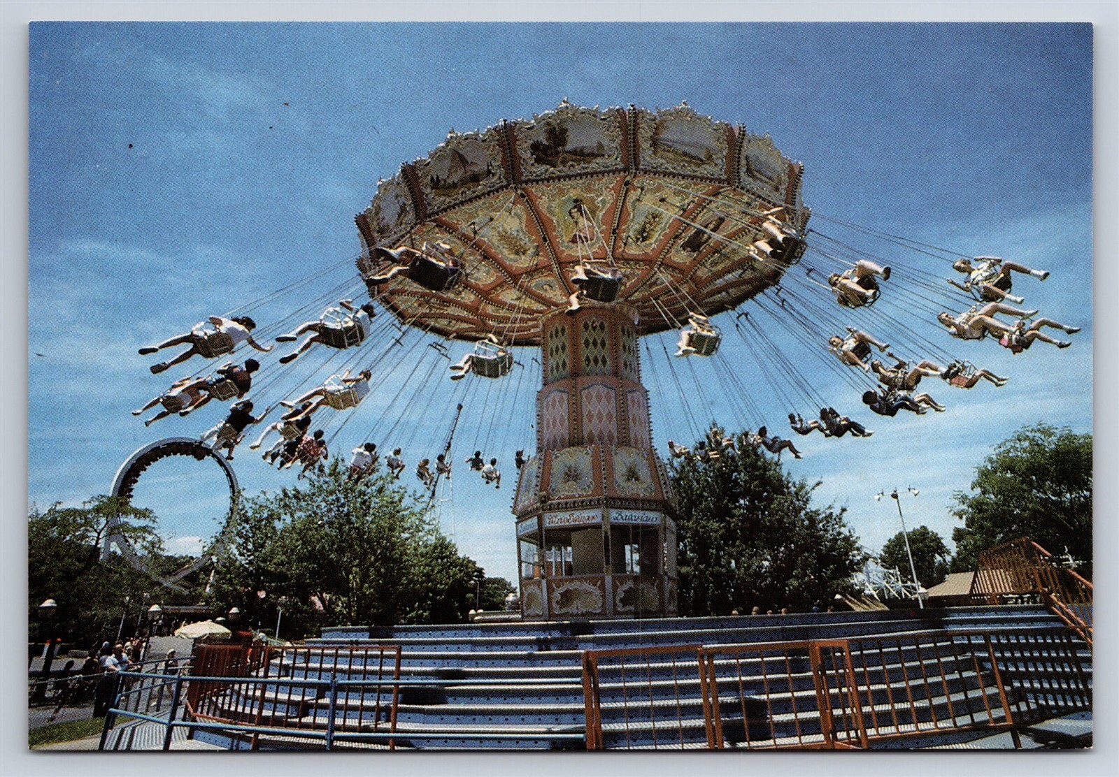 Postcard PA Kennywood Amusement Park Wave Swinger Swings Ride AU12