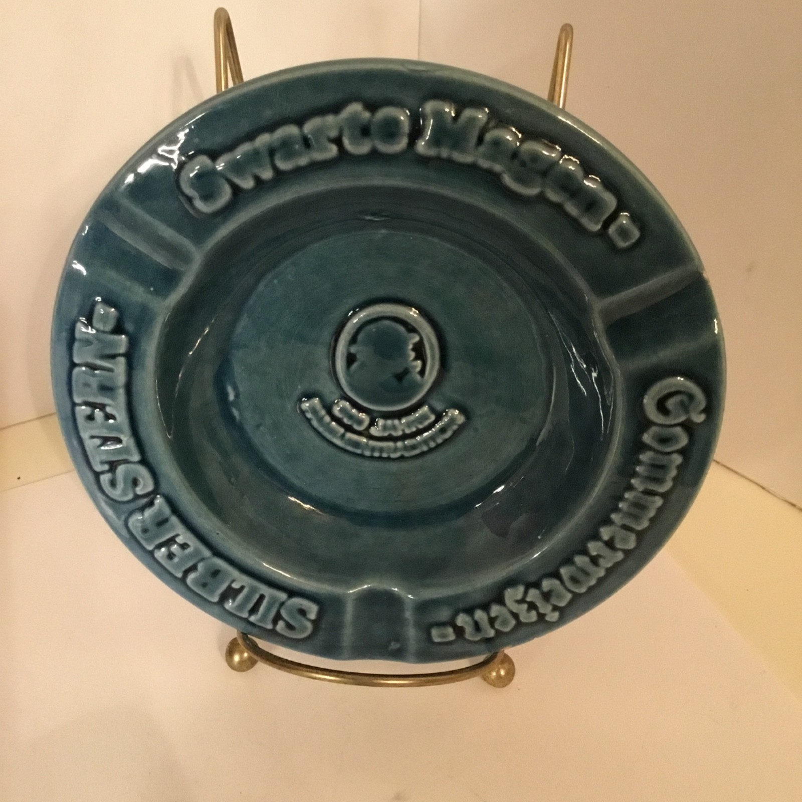 Vintage Swarte Magen Commerweigen German Wheat Grain Distillery Ashtray Blue