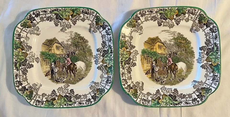 2 Spode Byron Multicolor Square Luncheon Plate 676111 2 Spode Byron Multicolor Square Luncheon Plate 676111