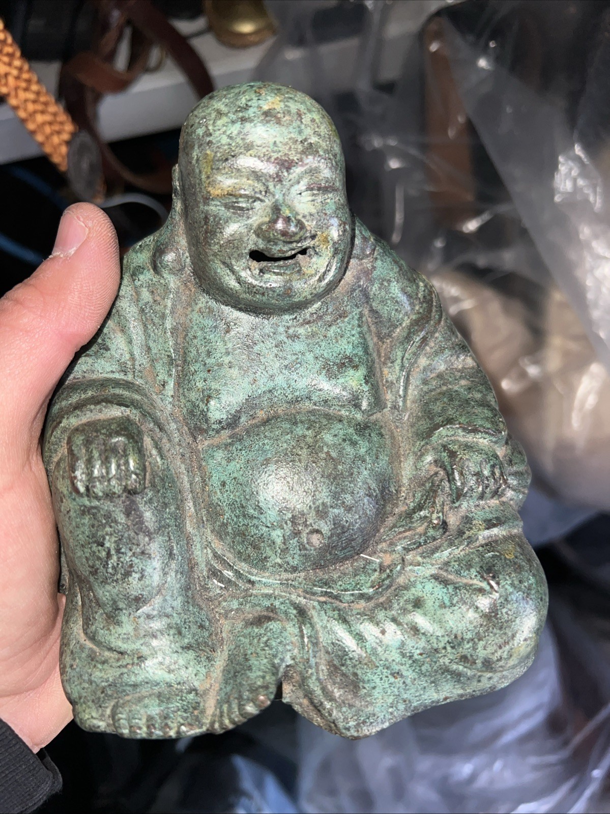 Vintage Bronze Laughing Buddha Figurine 6