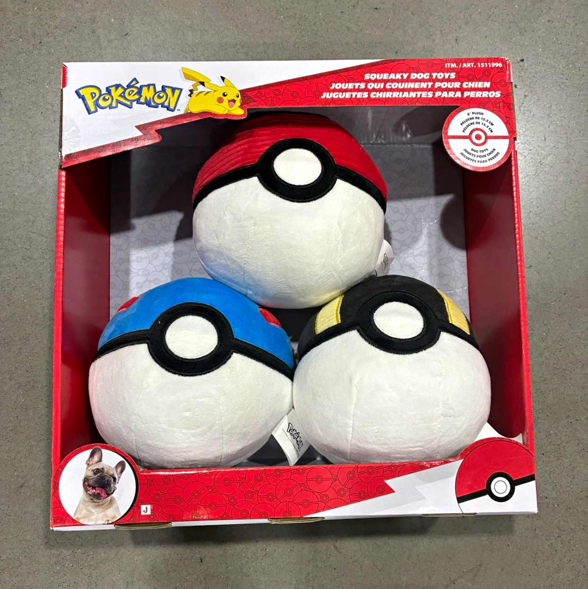 Pokémon Pikachu Plush Dog Squeaky Toys Boxed 3-Pack Poké/Great/Ultra Ball