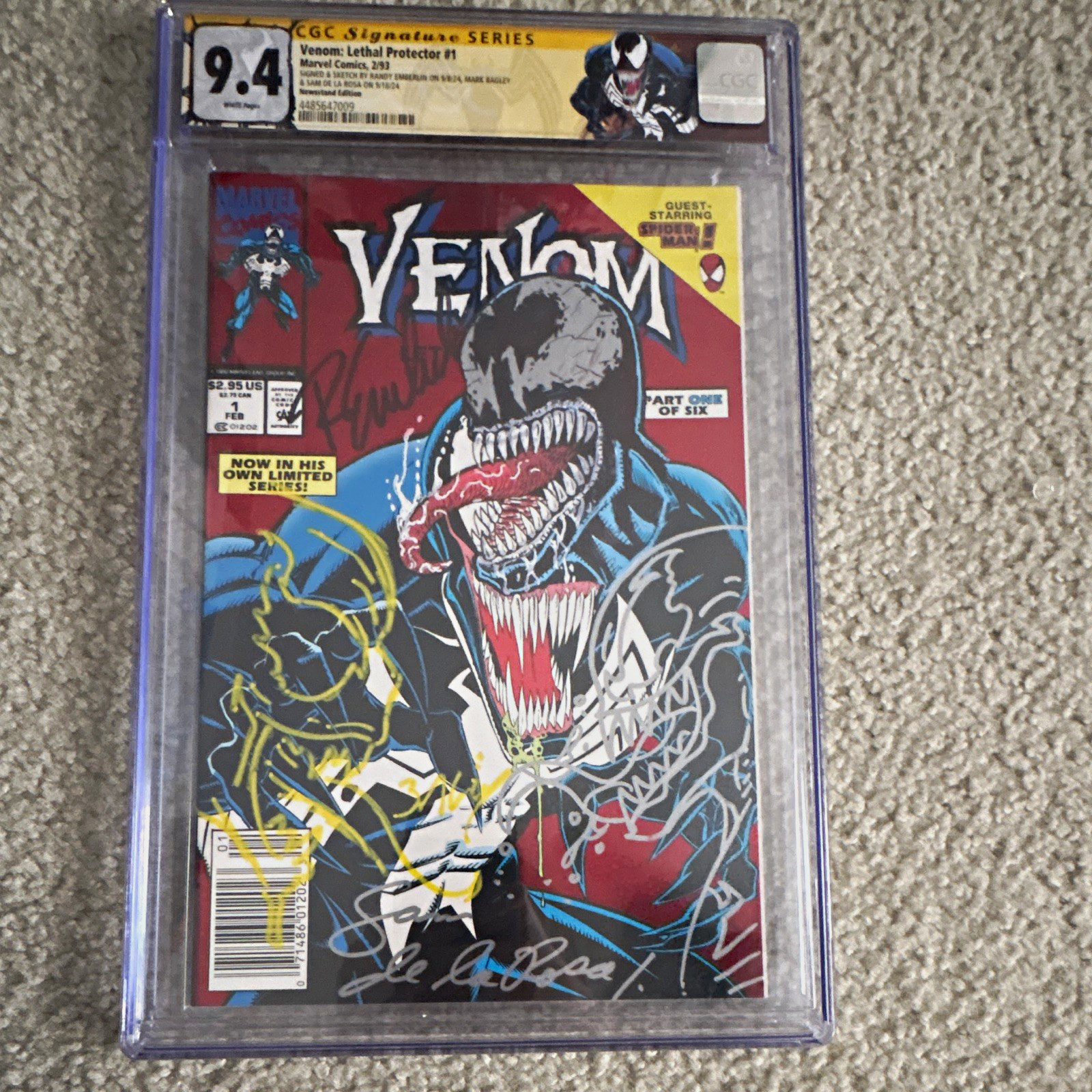 Marvel Venom: Lethal Protector #1 CGC 9.4 triple signed and triple remarked