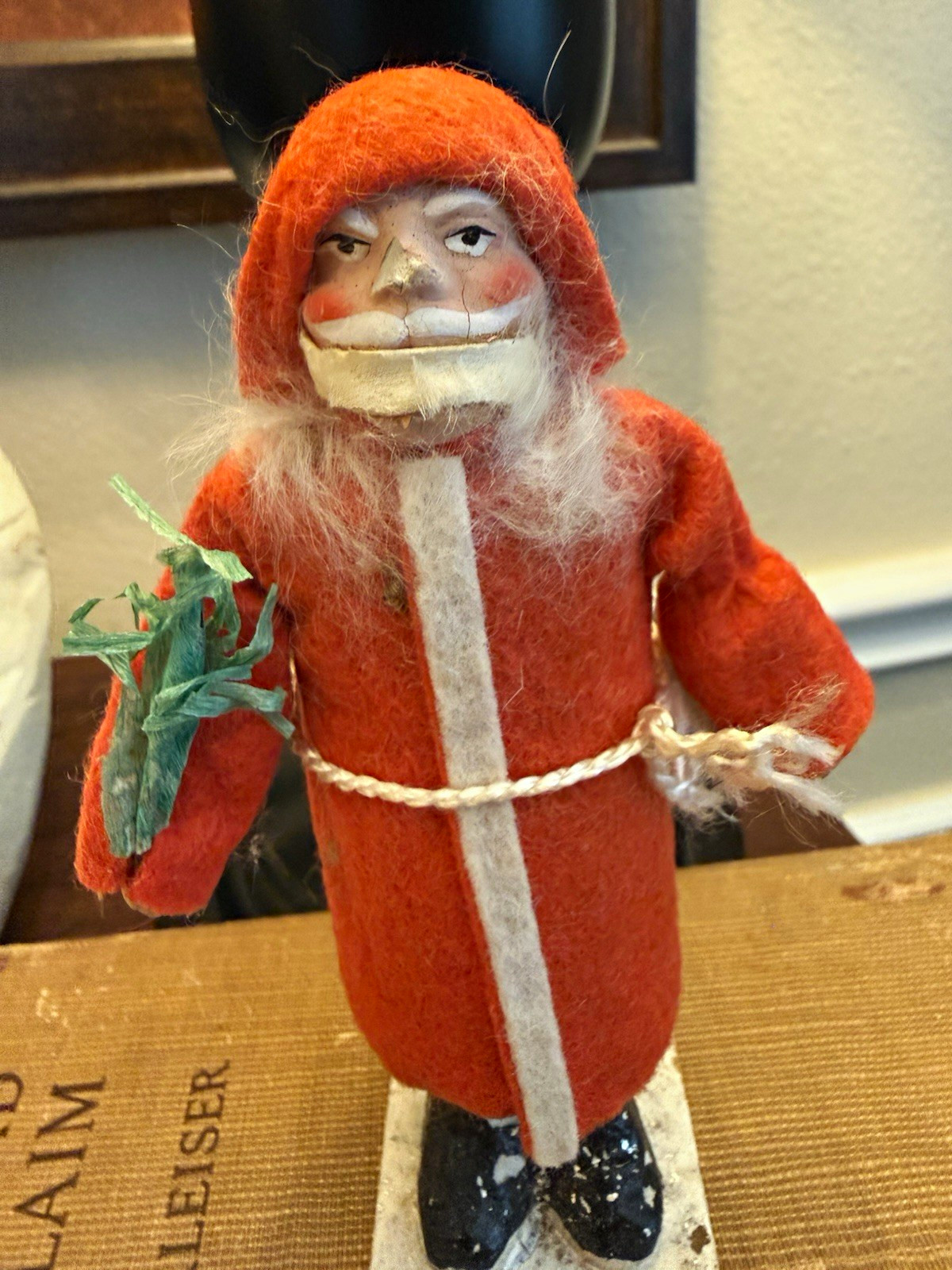 Antique German Belsnickel Santa 5.5” Felt Composition Made Germany Christmas