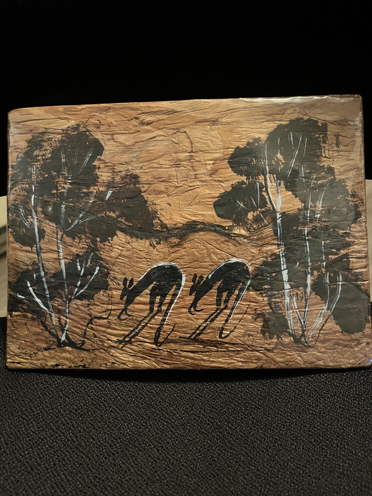 Vintage Australian Aboriginal Bark Painting by Nurra, Kangaroo Art Panel 8x6