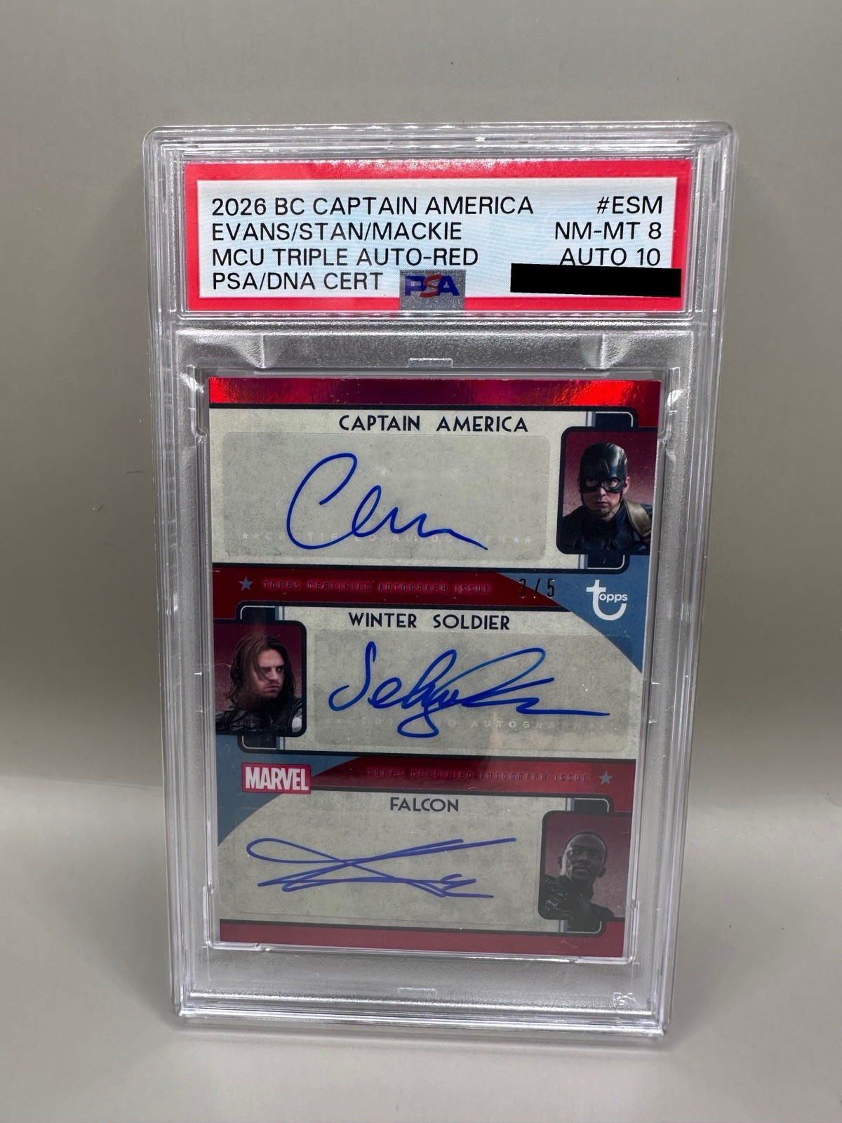 2026 Topps Brooklyn Evans Stan Mackie Triple Auto Red /5 PSA 8 Auto 10