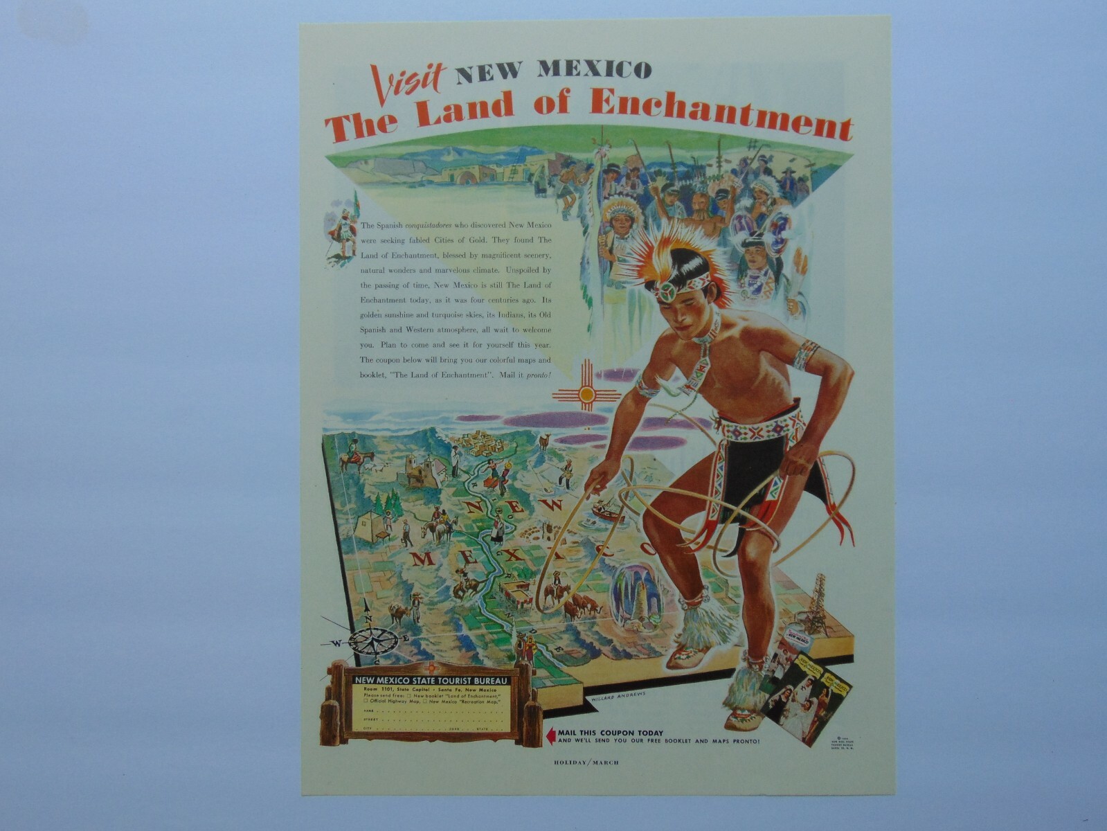 1948 VISIT NEW MEXICO LAND OF ENCHANTMENT Tourist Bureau  vintage art print ad