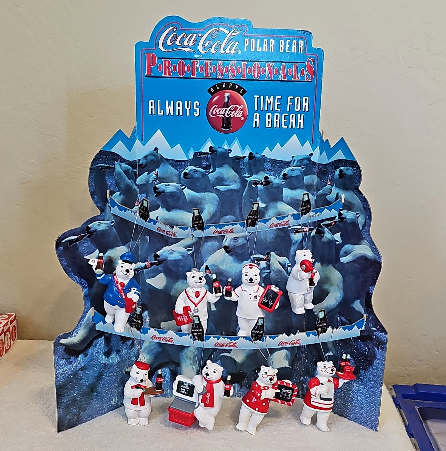 Coca-Cola Polar Bear Figurines -Set 8 Display Set w/ Stand & Original Boxes