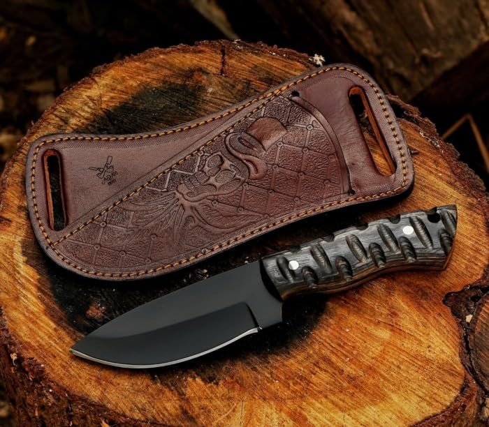 Fixed Blade Carbon Steel Hunting Knife with Leather Sheath, 8\'\' Full Tang Hun...