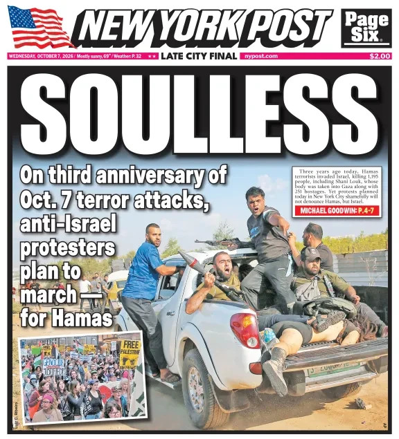 SOULLESS HAMAS ANTI ISRAEL MARCH FOR TERROR ATTACK ANNIVERSARY NY POST 10/7 2026