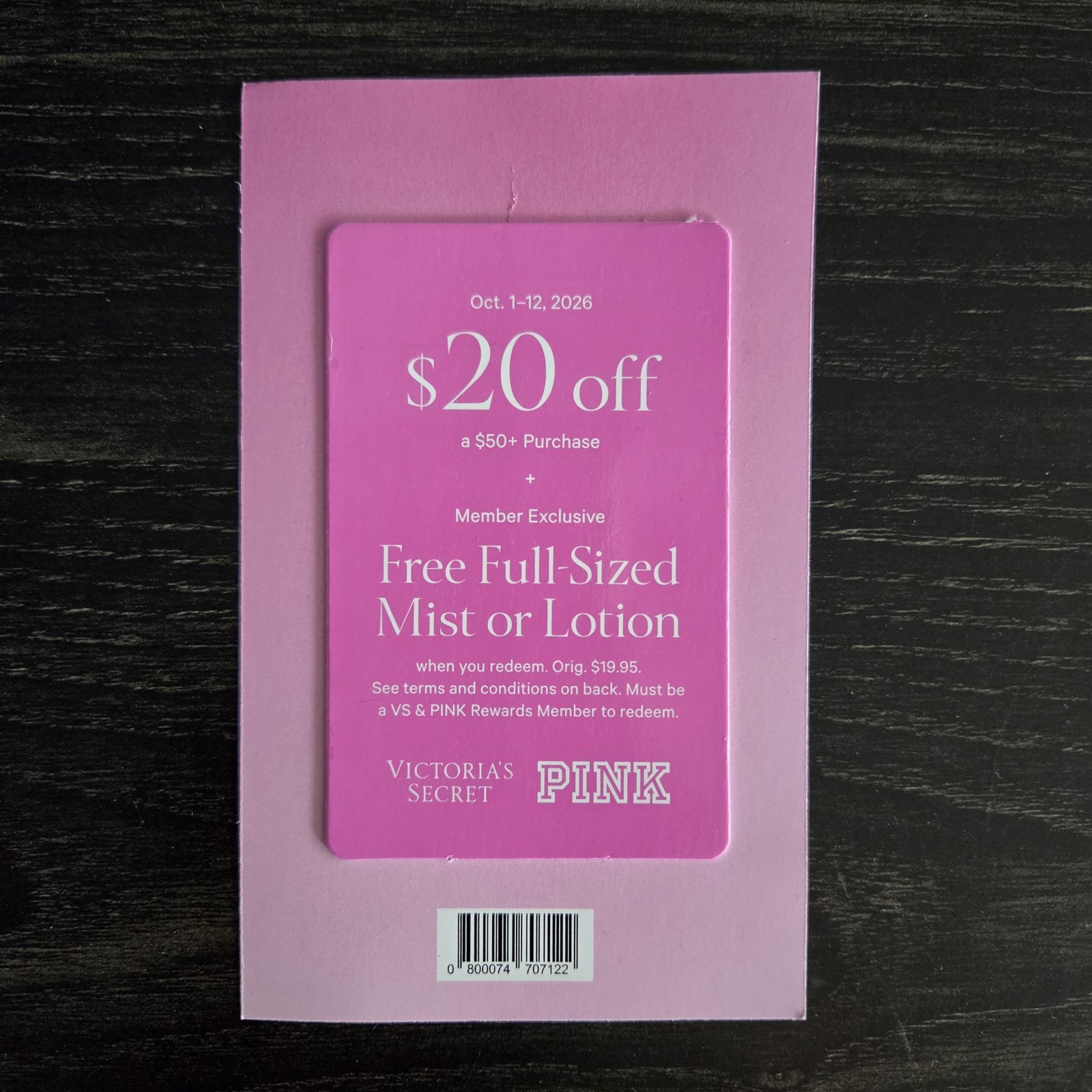 Victoria\'s Secret PINK Bonus Card $20 off $50 & Mist/Lotion Coupons 10/1 -12 Victoria\'s Secret PINK Bonus Card $20 off $50 & Mist/Lotion Coupons 10/1 -12