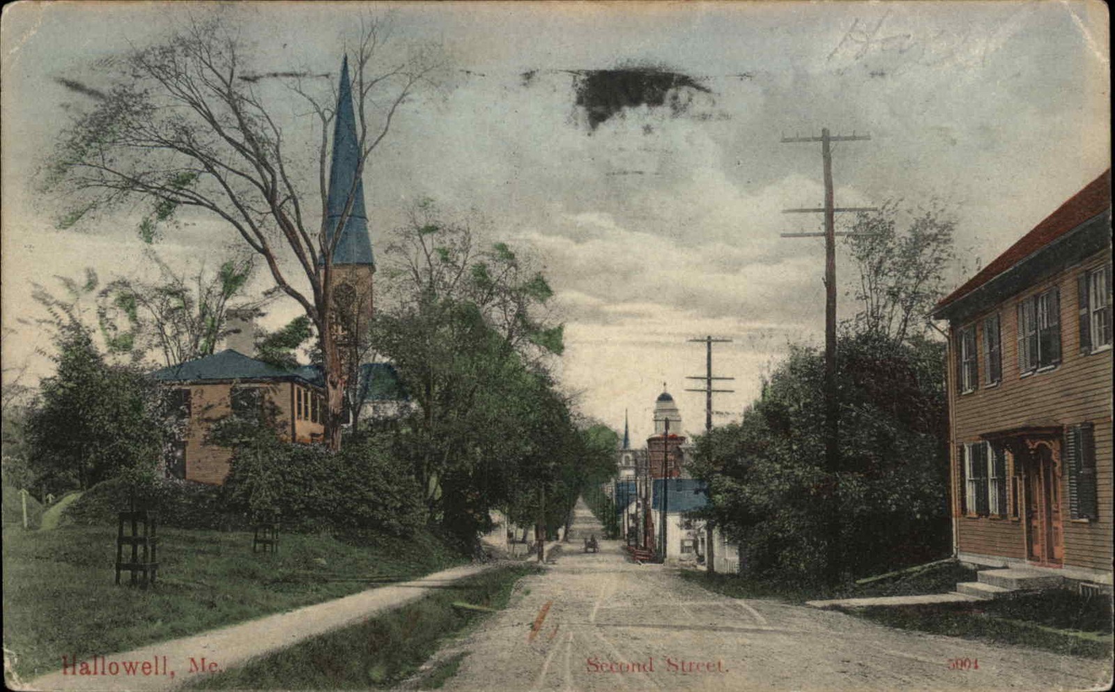 Hallowell ME Maine Second Street Scene c1900-20\'S Vintage Postcard