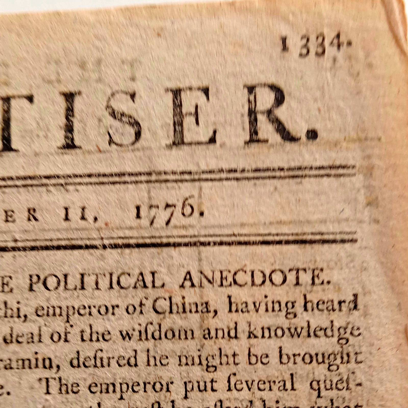 Original 1776 British Newspaper - American Revolutionary War - Colonies 