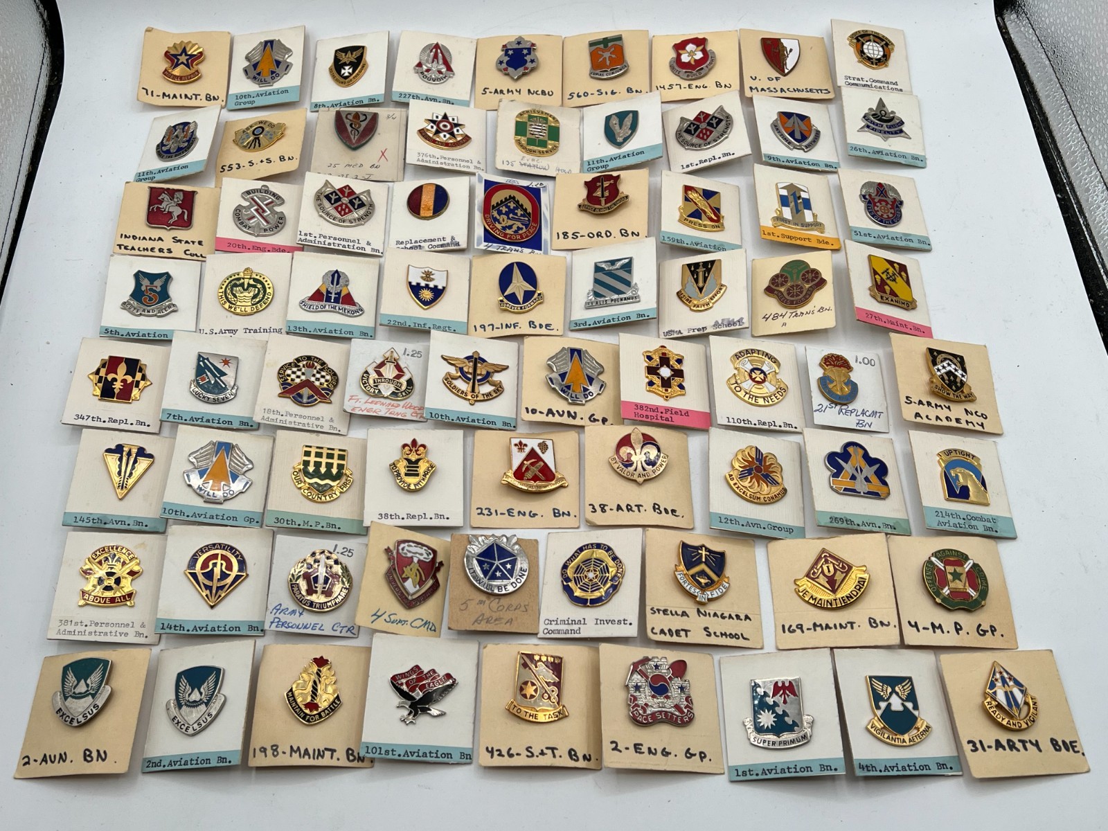 Lot Of 73 Vintage US Army Military DUI Distinctive Unit Insignia Crest Pins