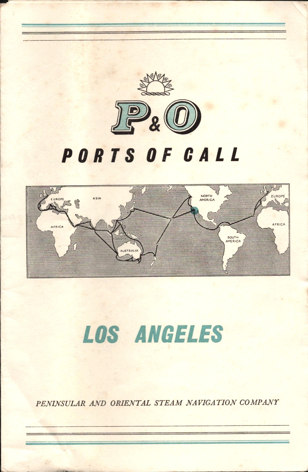 1959 PENINSULAR & ORIENTAL STEAM NAVIGATION CO. ports of call & maps LOS ANGELES