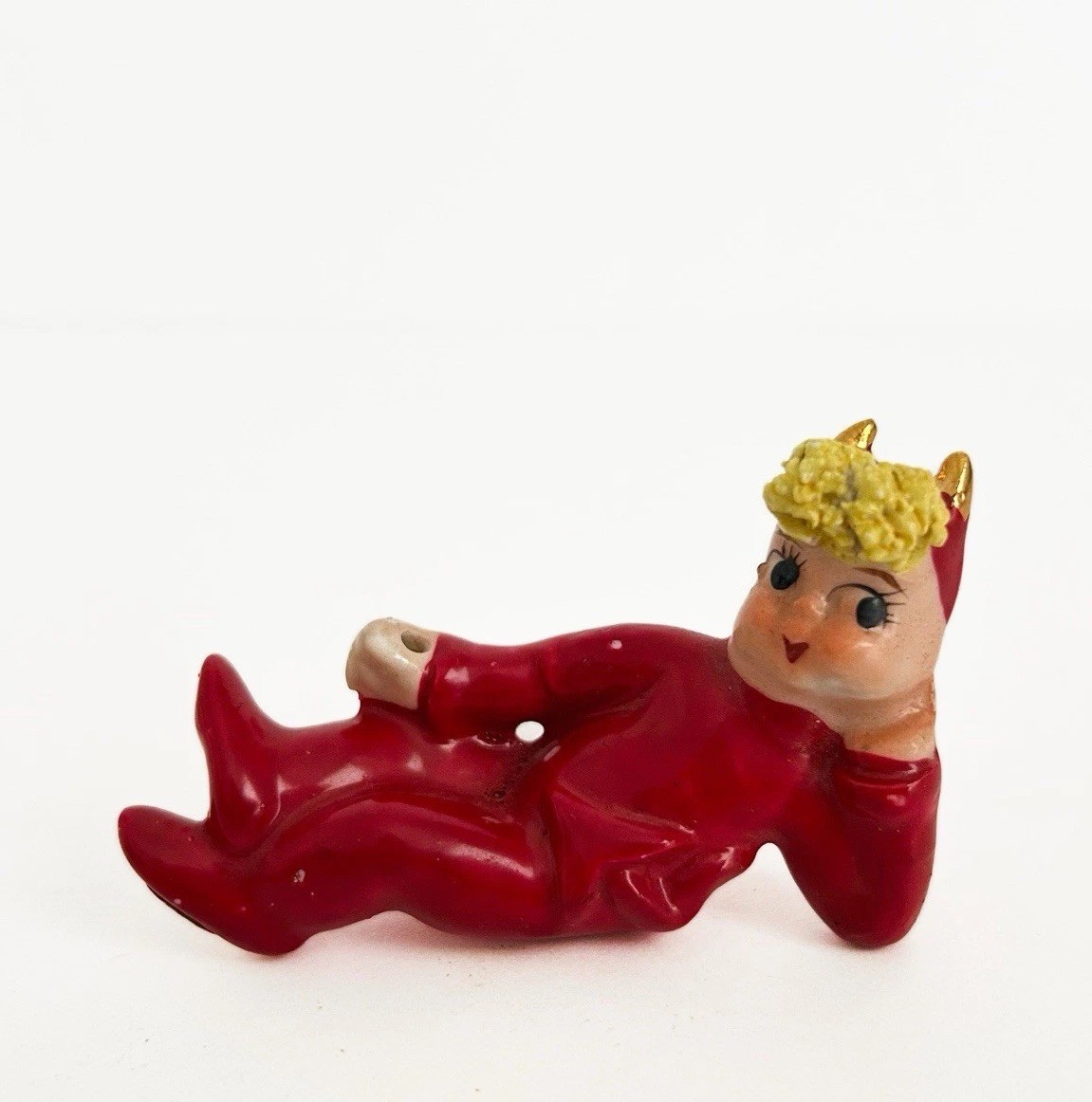 Vintage Lefton Devil Pixie Figurine Spaghetti Hair Christmas JAPAN MCM Kitsch