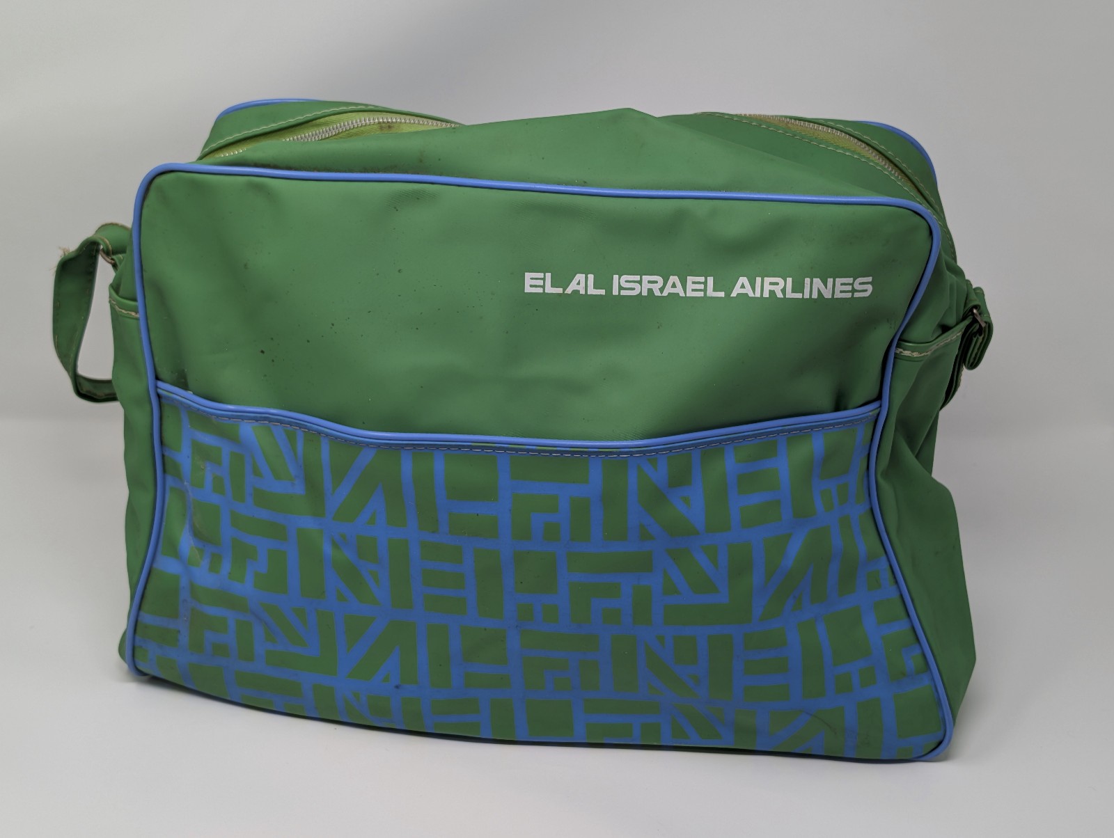 Vintage 1973 El Al Israel Airlines Flight Bag 25th Anniversary Green Carry On