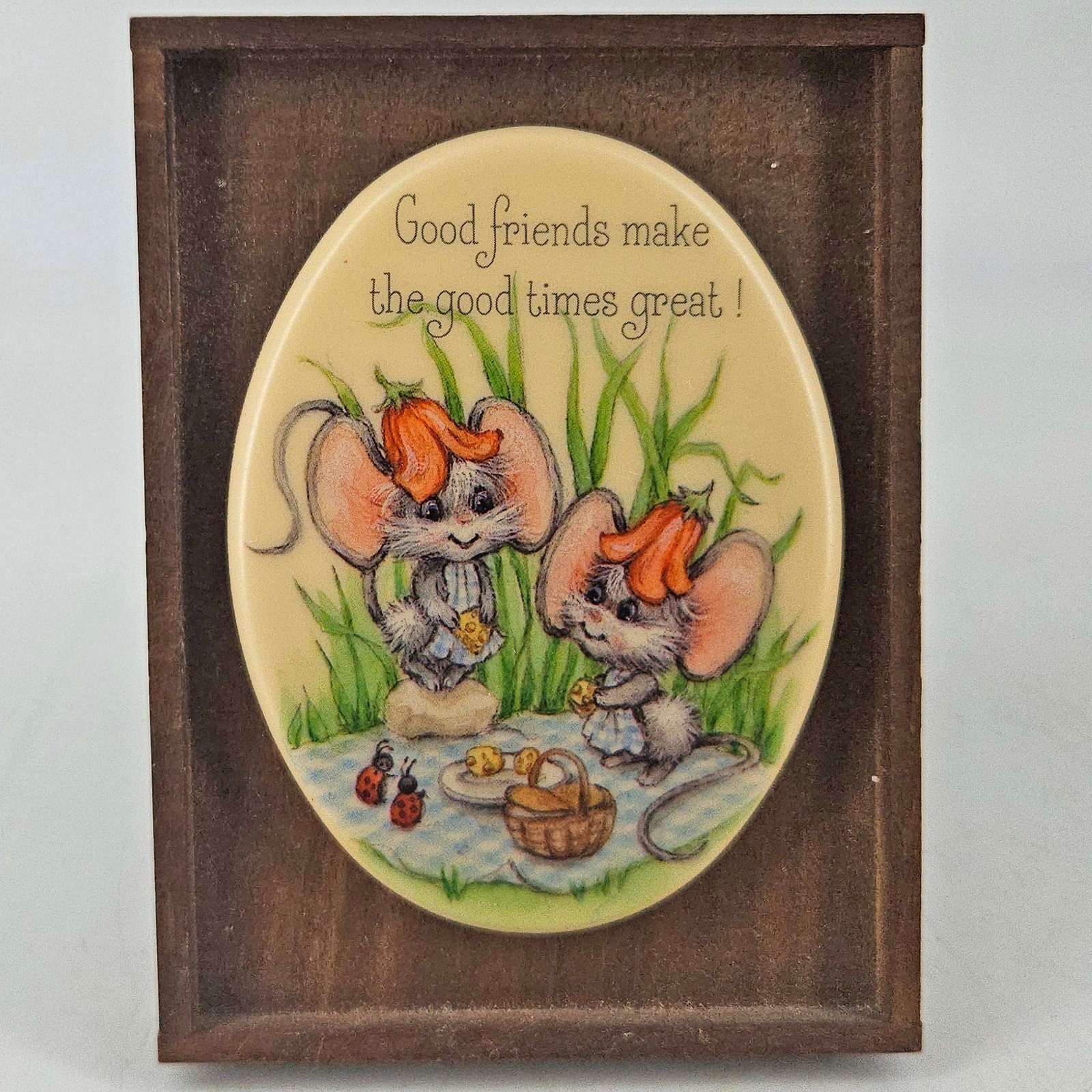 Vintage framed mouse Good friends make the good times miniature