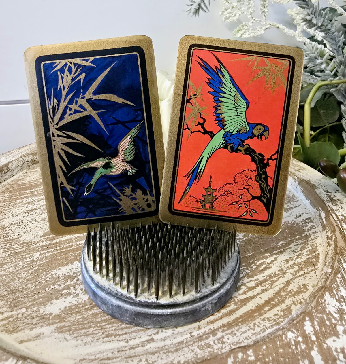 Vintage Art Deco Playing Card Pair, Bird Card, Trade Swap Cards, Hummingbird
