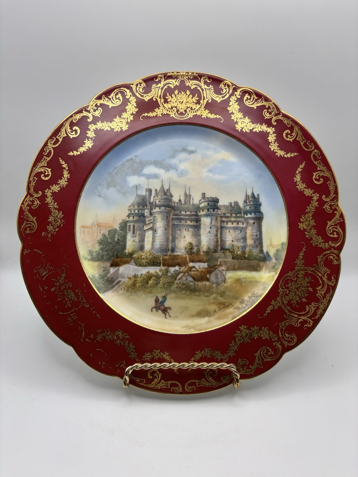 Antique Limoges Cabinet Plate Chateau de Pierrefonds Signed Jouber c.1900