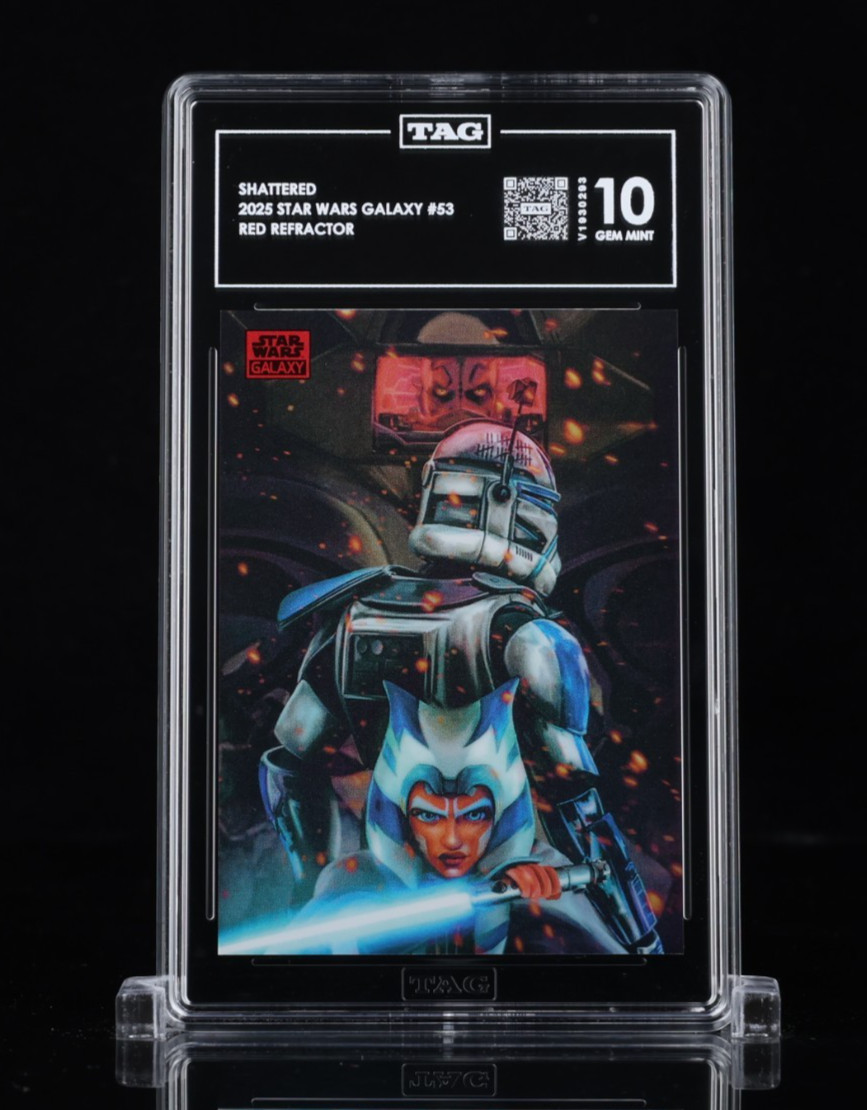 2025 TOPPS CHROME STAR WARS GALAXY #53 SHATTERED RED REFRACTOR /5 TAG 10 *POP 1* 2025 TOPPS CHROME STAR WARS GALAXY #53 SHATTERED RED REFRACTOR /5 TAG 10 *POP 1*