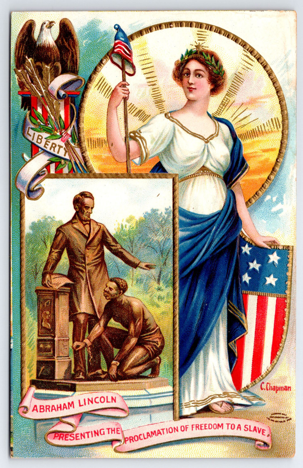 [G4] Postcard Unused Embossed, Abraham Lincoln Lady Liberty
