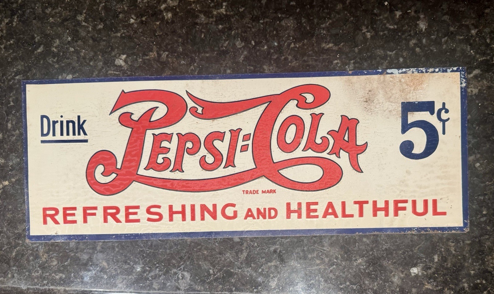 Vintage Double Dot Pepsi Cola Tin Tacker Sign 1930 Drink Pepsi 5¢ Refreshing