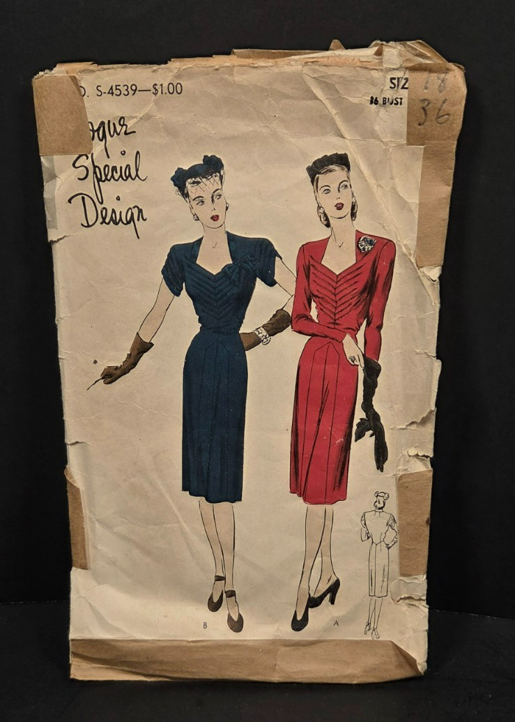 Vintage Original 1940s Vogue Special Design Sewing Pattern Dress S-4539 Size 18