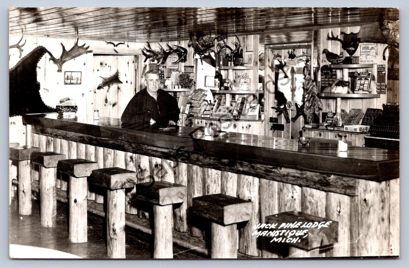 K62/ Manistique Michigan RPPC Postcard c1940s Interior Jack Pine Lodge Bar 354