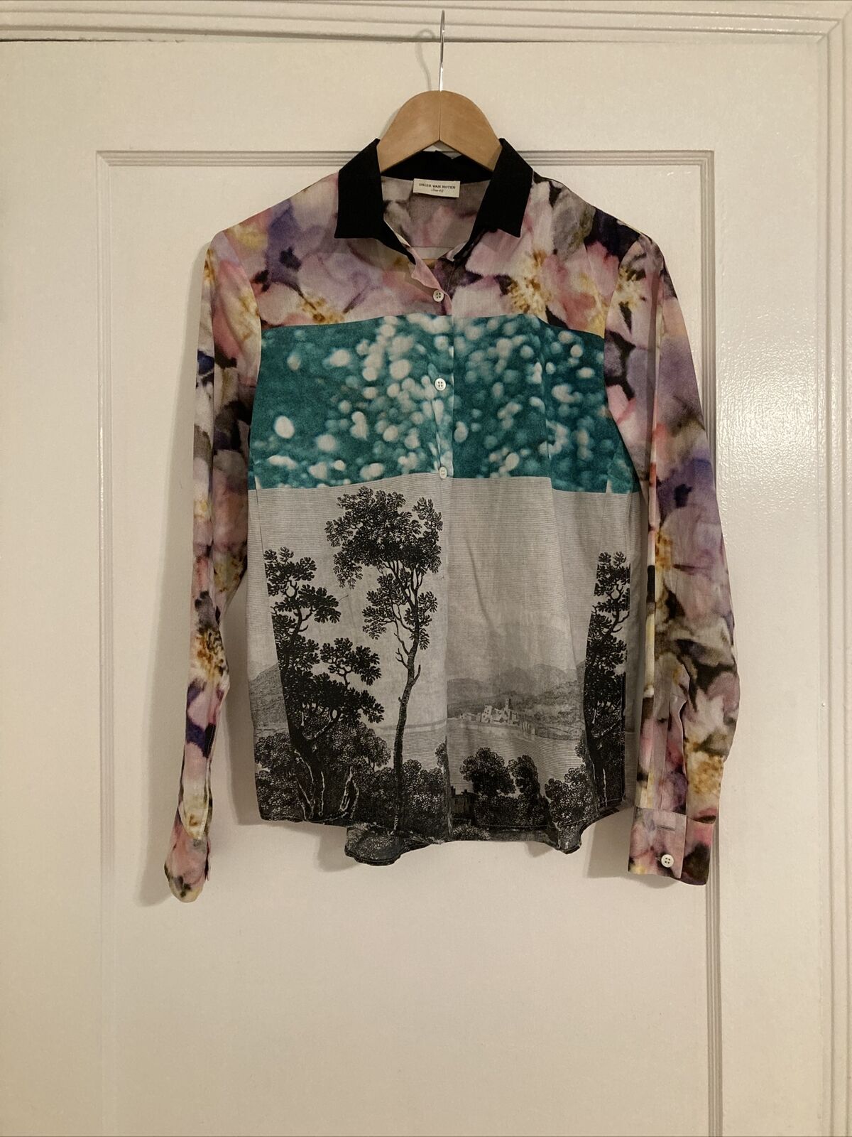 Dries Van Noten Women’s Cotton Floral Print Button Down Dress Shirt Size 40