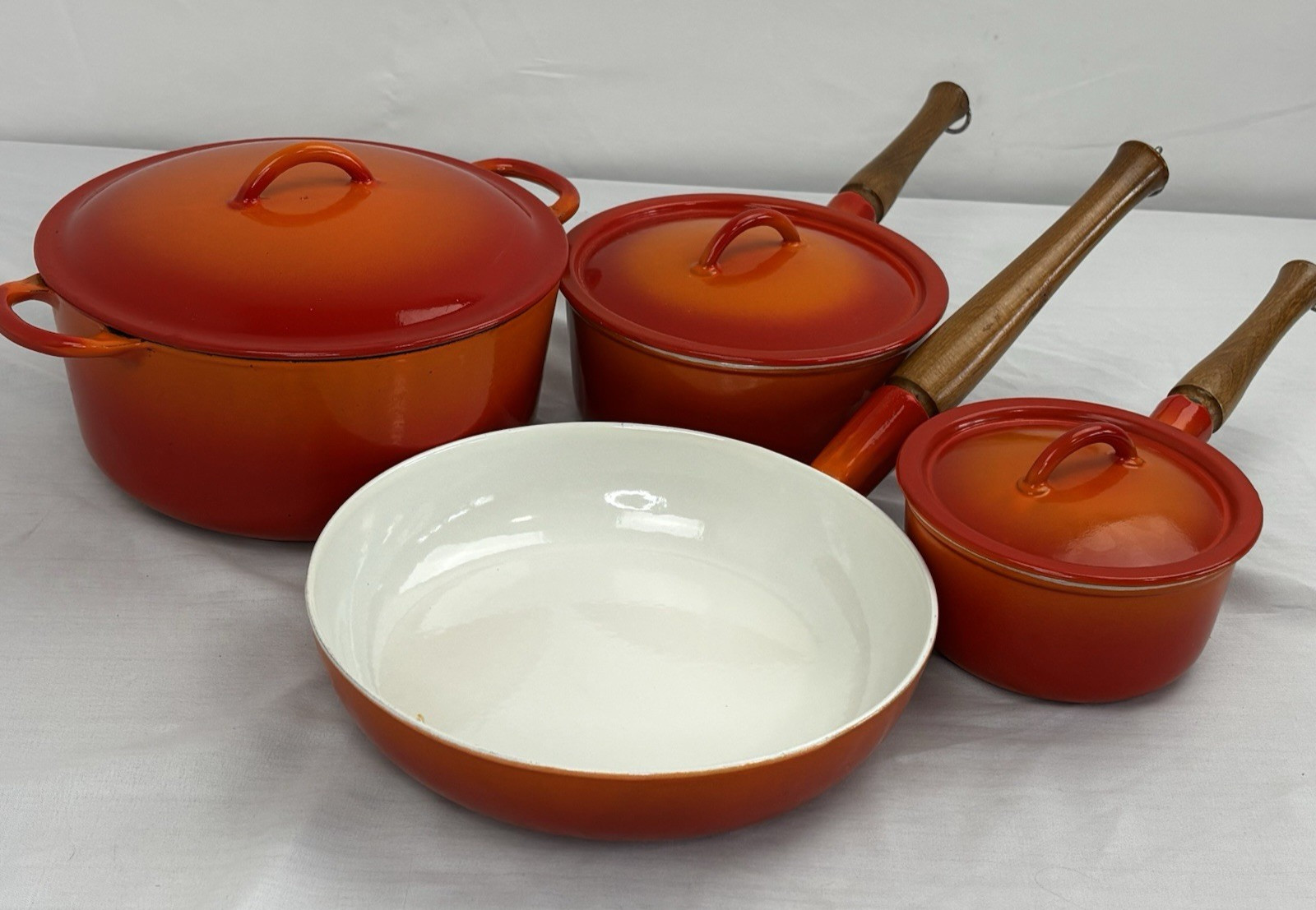 Vintage Descoware Belgium Flame Orange Enamel Cookware Set Dutch Oven Pots Pans