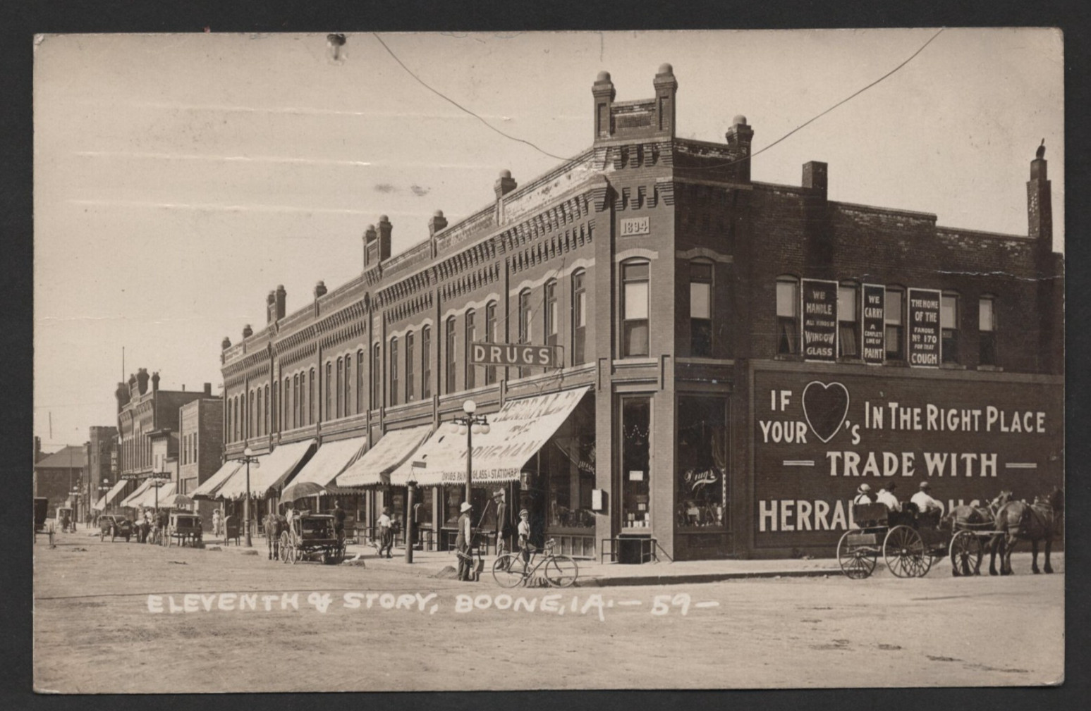 Us 1910 Boone Iowa 11Th & Story Street Scene Real Photo Postcard Rppc