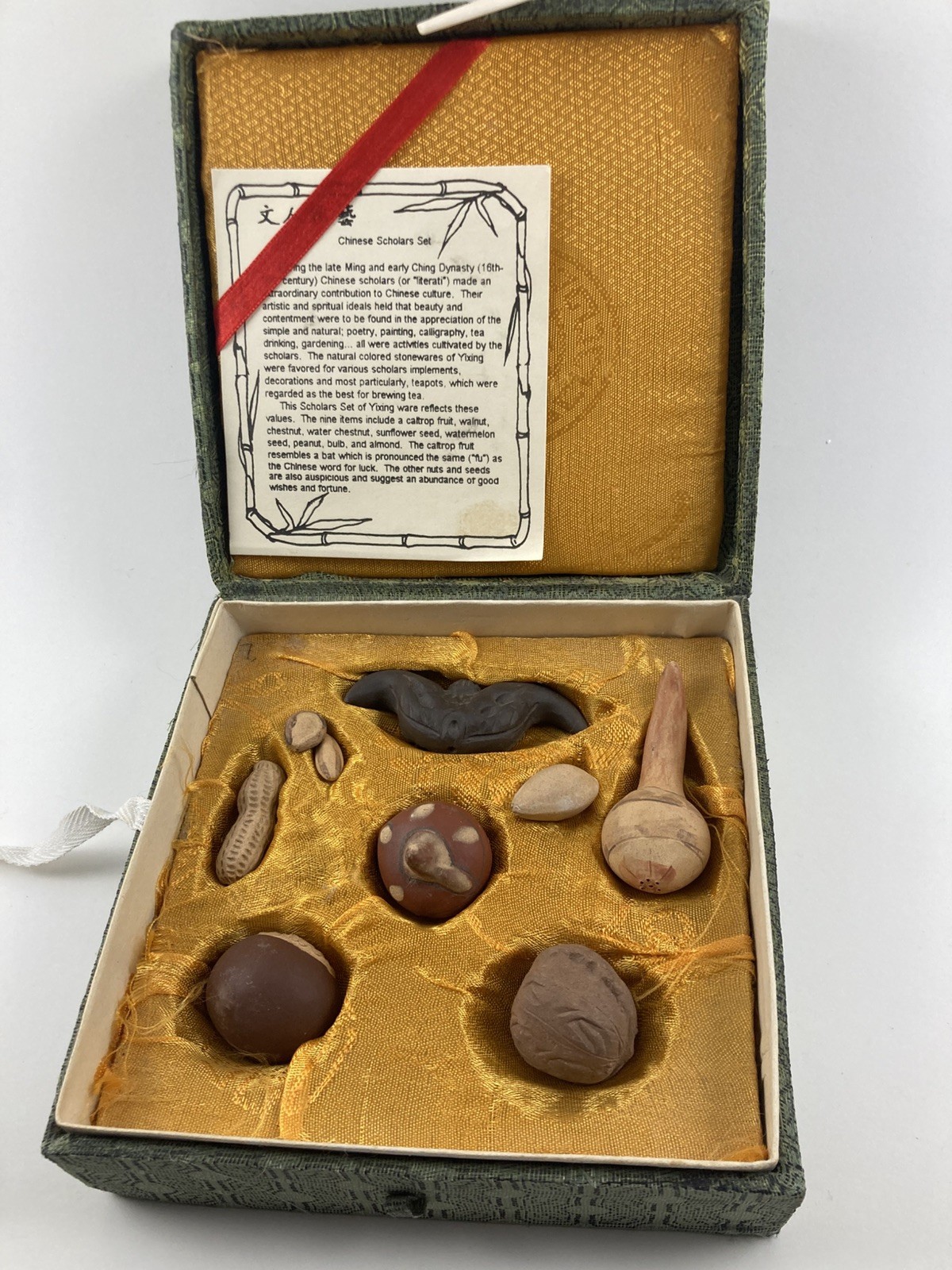 Vintage Chinese Scholars Set Yixing Ware Miniatures Boxed 9 Pieces Plate