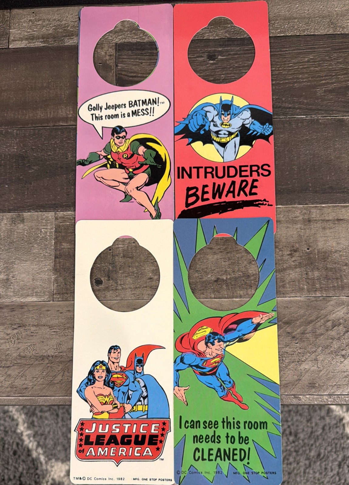 Vintage 1982 Superman Batman Robin JLA DC Comics Door Hanger - Set Of 4