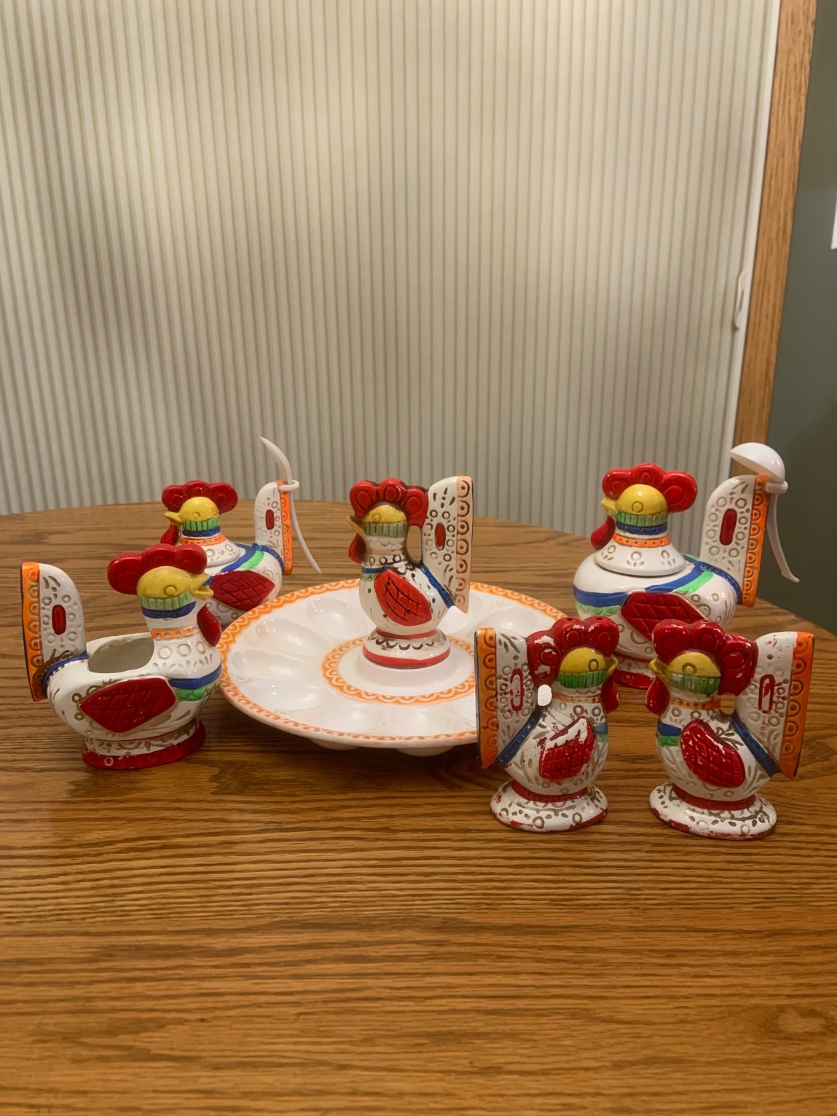 Vintage 1950s/1960s Lego Japan Ceramic Rooster Breakfast / Condiment Set (7-Piec